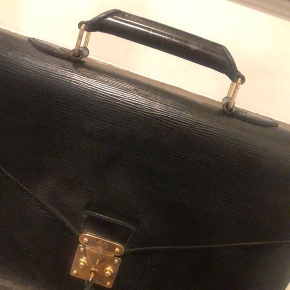 LOUIS VUITTON Black EPI Leather Serviette Ambassador Briefcase Tote Bag & Key - Picture 4 of 17